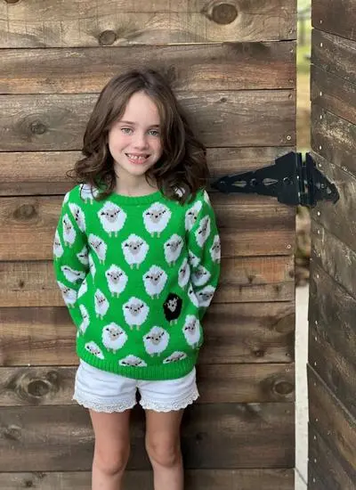 Kids Green Knit Sheep Sweater